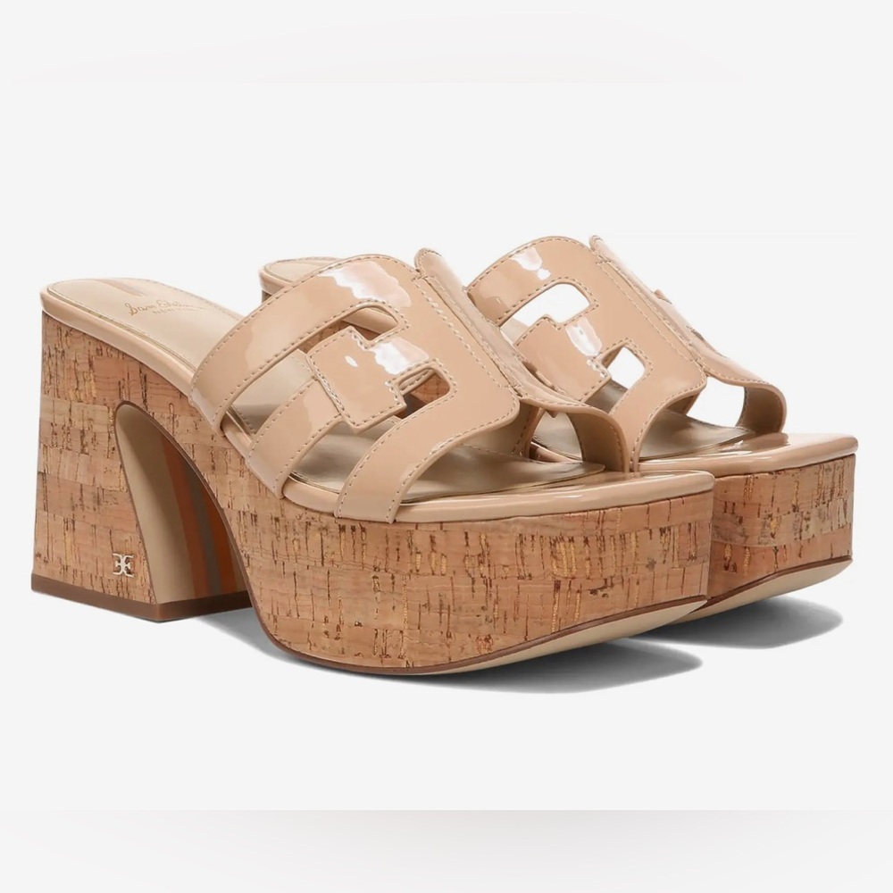 Sam Edelman Dev platform cork sandals beige nude patent 9.5     New in box!